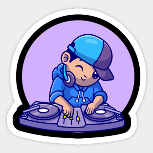 Cute DJ Playing Music Cartoon Sticker